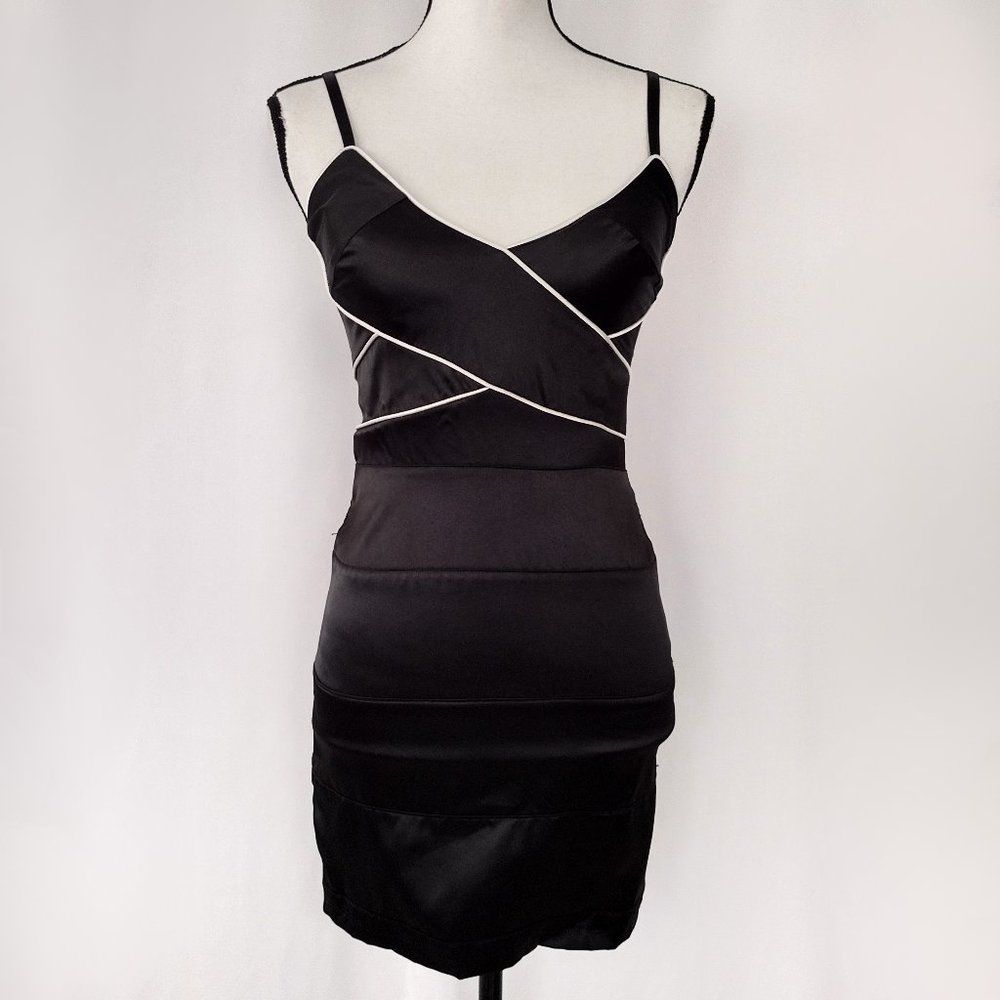 XOXO Black Satin Mini Bandage Dress LBD